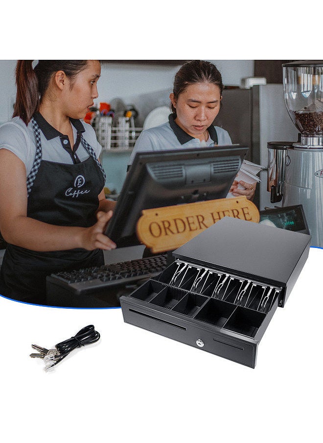 Generic - POS Cash Register Drawers Cashier Cashbox with 5 Bill 5 Coin Money Register RJ11 Interface with Money Tray and Lock Movable Coin Tray Smart POS System - Image 1