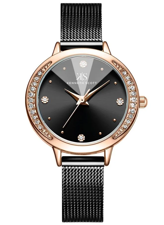 KENNETH SCOTT Kenneth Scott K22523-RMBB Women's Analog Display Watch & Stainless Steel Strap Black