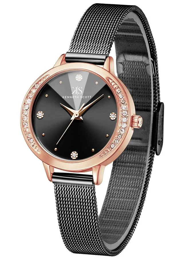 KENNETH SCOTT Kenneth Scott K22523-RMBB Women's Analog Display Watch & Stainless Steel Strap Black