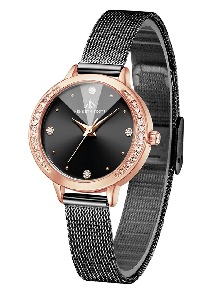 KENNETH SCOTT Kenneth Scott K22523-RMBB Women's Analog Display Watch & Stainless Steel Strap Black