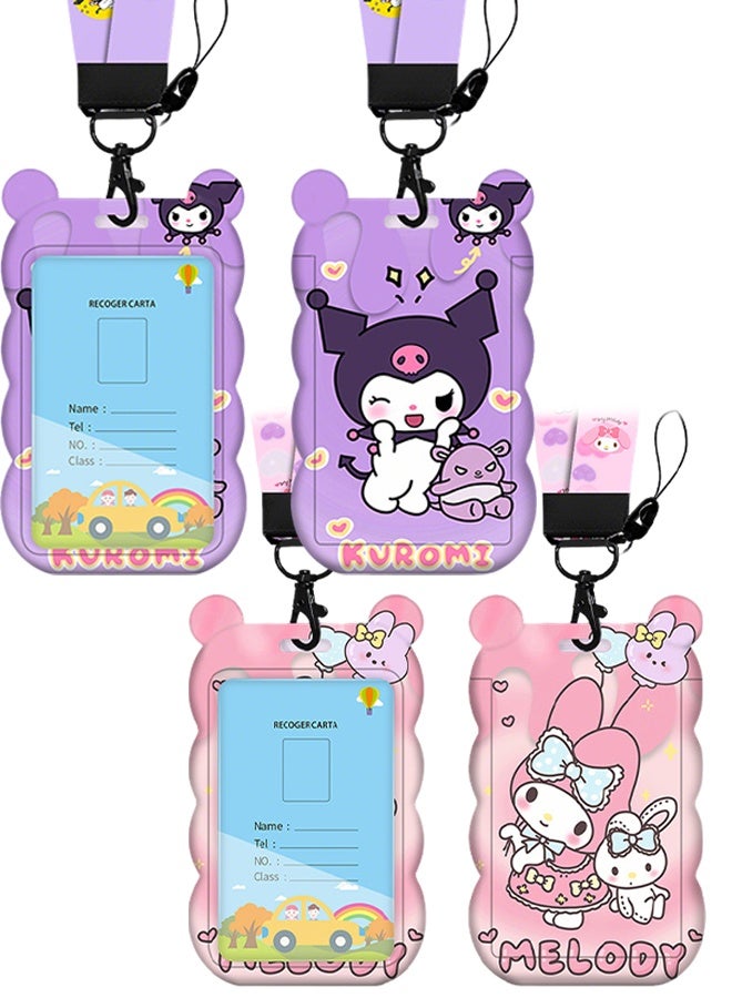 Sanrio 2 PCS Sanrio Anime Badge Card Holder with Lanyard Retractable Badge Reel ID Credit Card Holder Purse Pouch with Lanyard Durable Card Case Neck Pouch Wallet Anime Keychain for Students Teens - Image 1
