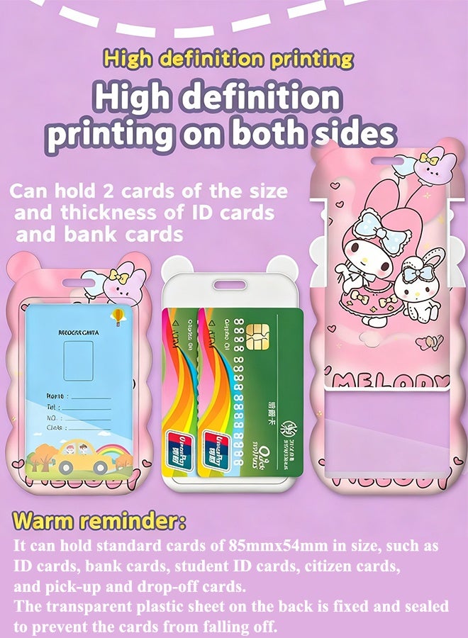 Sanrio 2 PCS Sanrio Anime Badge Card Holder with Lanyard Retractable Badge Reel ID Credit Card Holder Purse Pouch with Lanyard Durable Card Case Neck Pouch Wallet Anime Keychain for Students Teens - Image 2