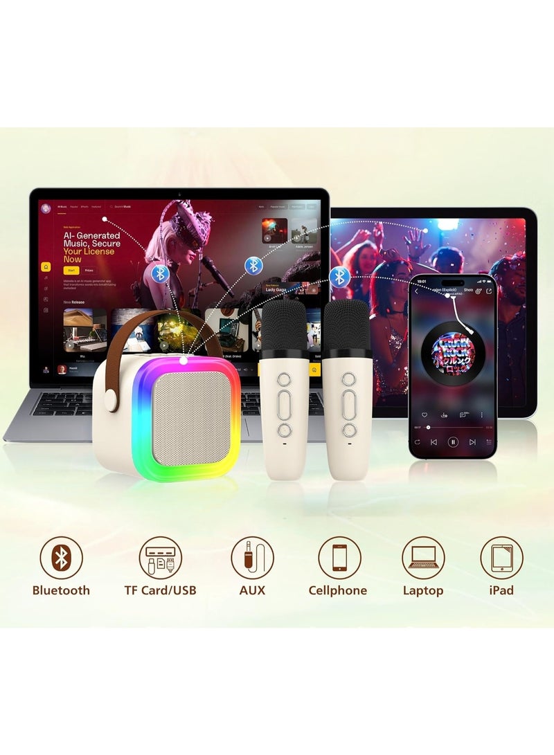Mini Karaoke Machine for Kids Adults, Portable Bluetooth Speaker with Wireless Microphones, Toys Birthday Gifts, Family Home Party - Image 4