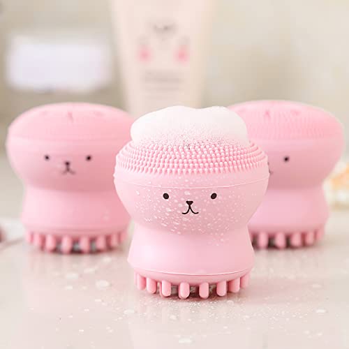 Mockery Octopus Design Silicone Face Skin Care Makeup Tool Cleansing Brush for Deep Cleaning, Silicone Beauty Pore Cleansing Facial Brush with Sponge, for Exfoliating, Massage, Cleansing (Pack of 2) - Image 3