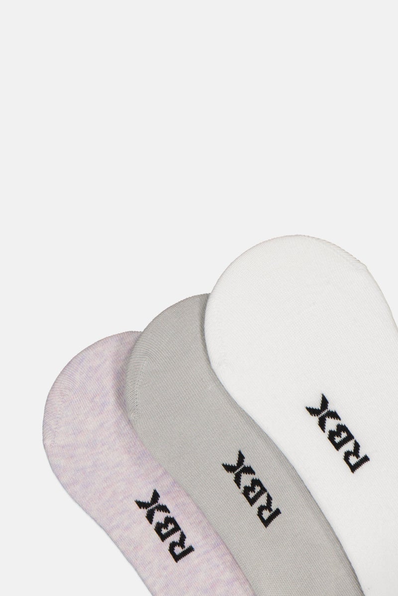 RBX Women 3 Pairs Brand Logo Round Invisible Socks, Multicolor - Image 3
