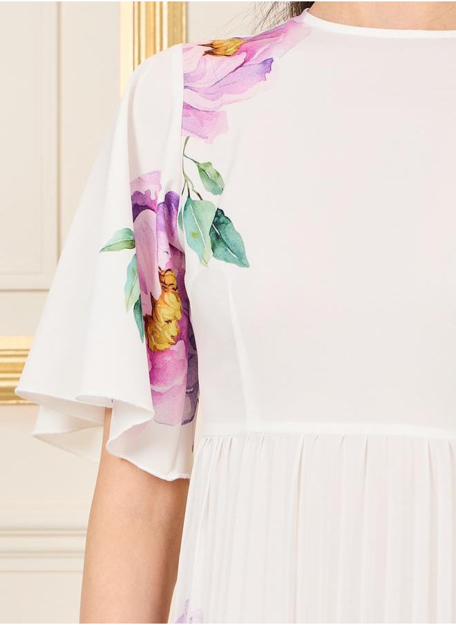 Styli Floral Print Pleated A-Line Midi Dress  - Image 3
