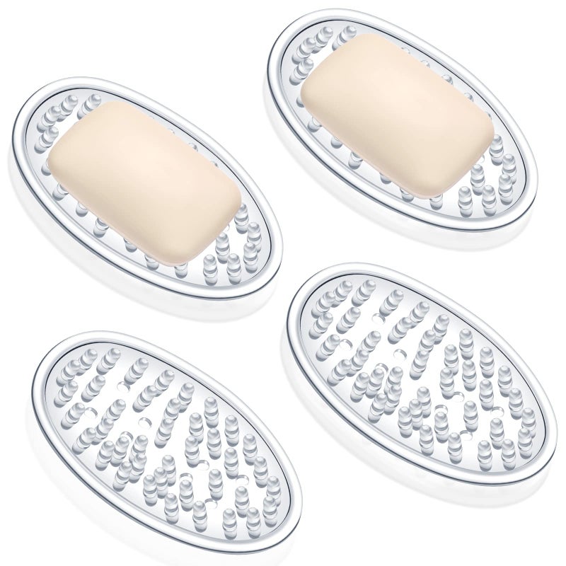 Yoande Plastic Soap Holder Clear Dish Bar Saver Tray with Holes Soap Sponge Holder for Kitchen Bathroom Shower Counter 45 x 3 x 07 Inches