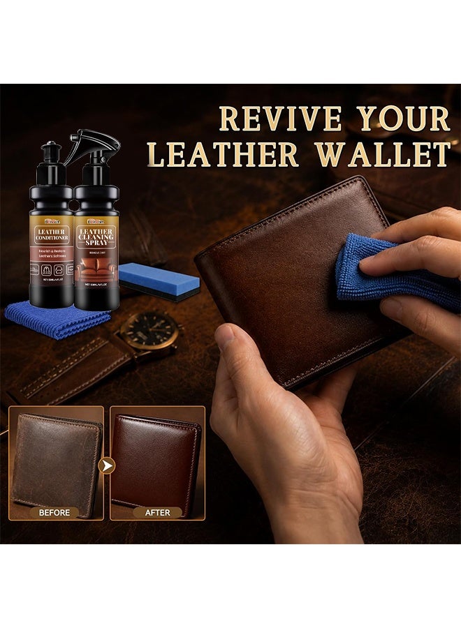 Homonth Leather Cleaning Care Set With Sponge Towel, 120ml Leather Cleaner And 120ml Leather Conditioner, Nourishing Care Shine Renovation Antifouling, Leather Furniture Cleaner For Leather Sofas Car Seats, All Leather Items, Furniture & Chair Restoration Kit - Image 5
