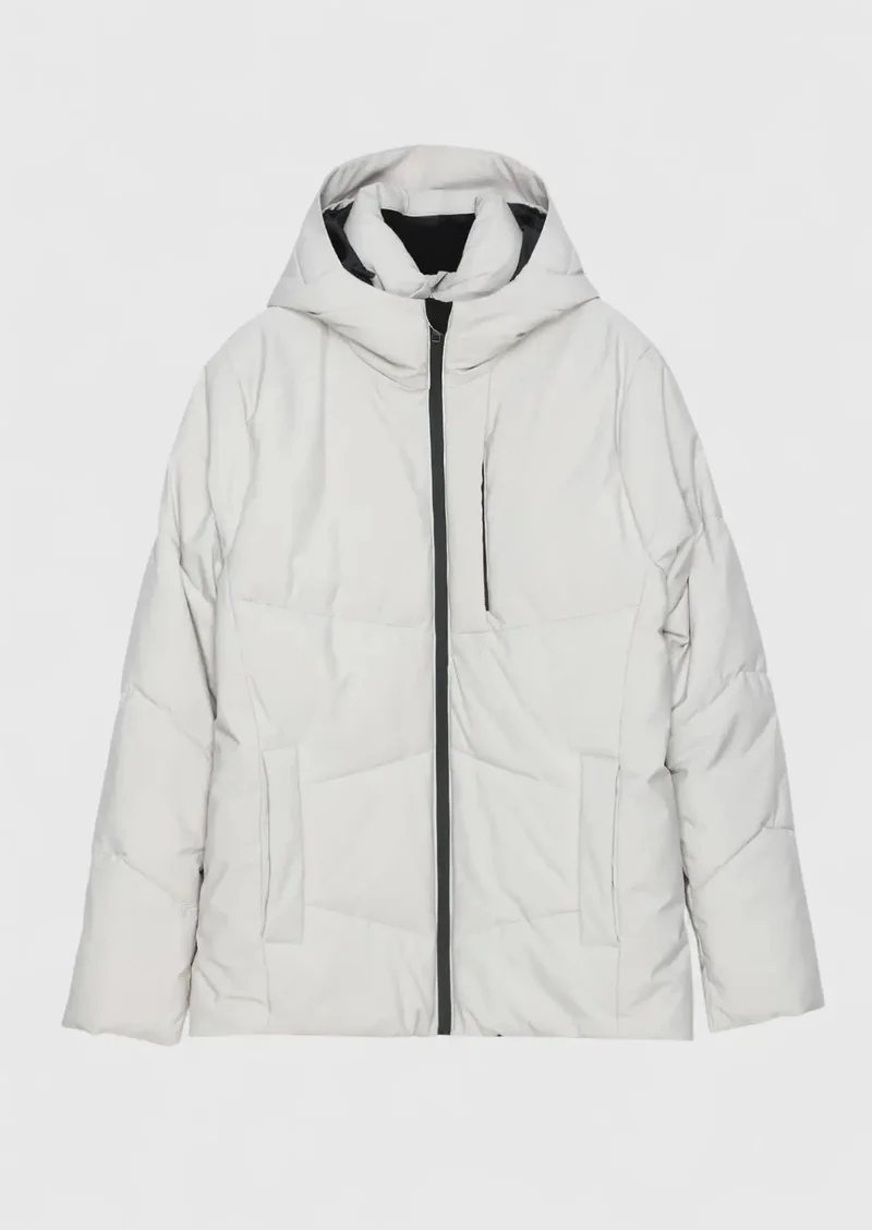 رامسي معطف بيج بقصة عادية وغطاء رأس، مصنوع من نسيج محبوك غير رسمي