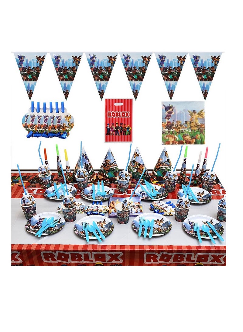 Roblox virtual world game style birthday party potluck supplies birthday Party decoration tableware set disposable  paper plate paper cups  - Image 1