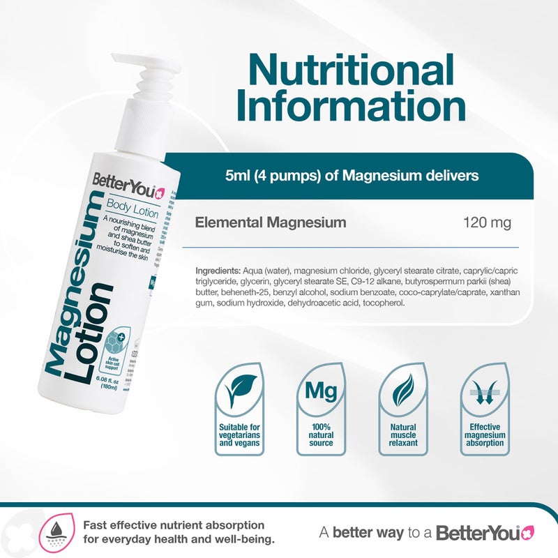 BetterYou Magnesium Body Lotion - Body Cream with Magnesium And Shea Butter - Softens Skin, Relaxes Muscles - Nourishing And Lightweight - 6.08 oz - Image 3