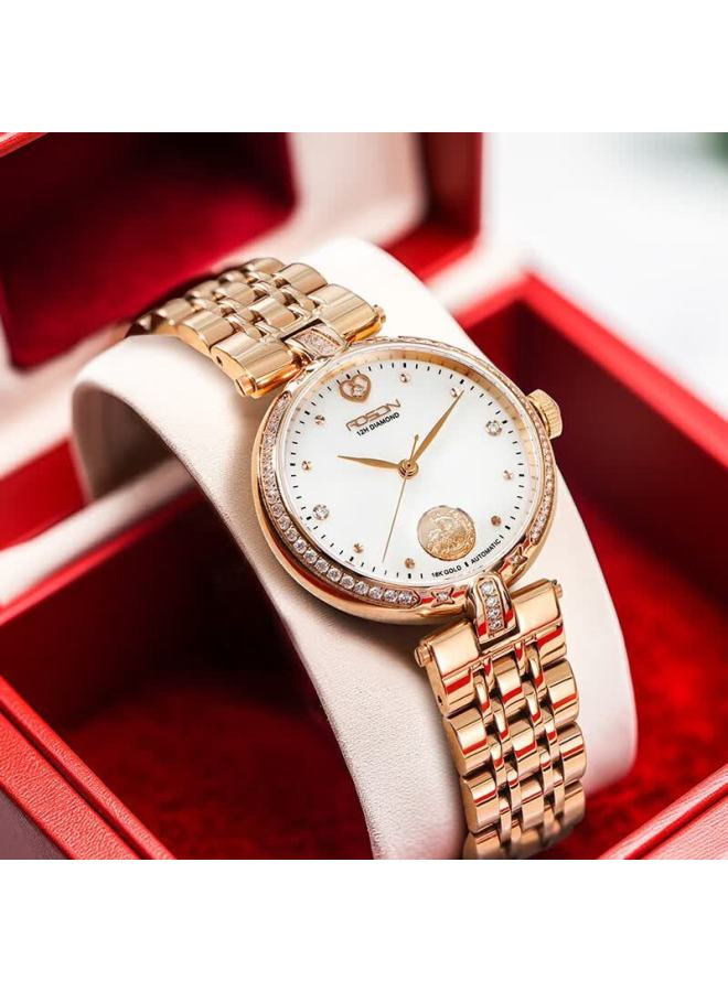Rosdn Women's Gold Watch 18k Gold Genuine Diamond Mechanical Luxury Brand Birthday Gift For Women March 8 Women's Day Top Ladies Watch - Image 1