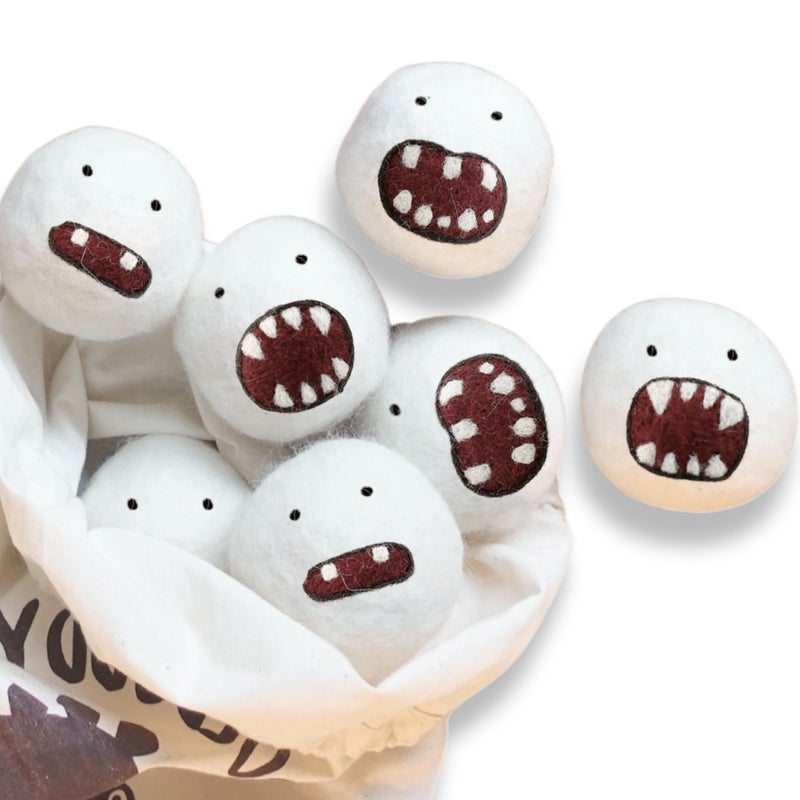 Woolbuddy Monster Dryer Balls (6-Pack) â€” Cute Handmade Wool Characters, Natural Fabric Softener, Eco-Friendly Gift for Families & New Homes - Image 1