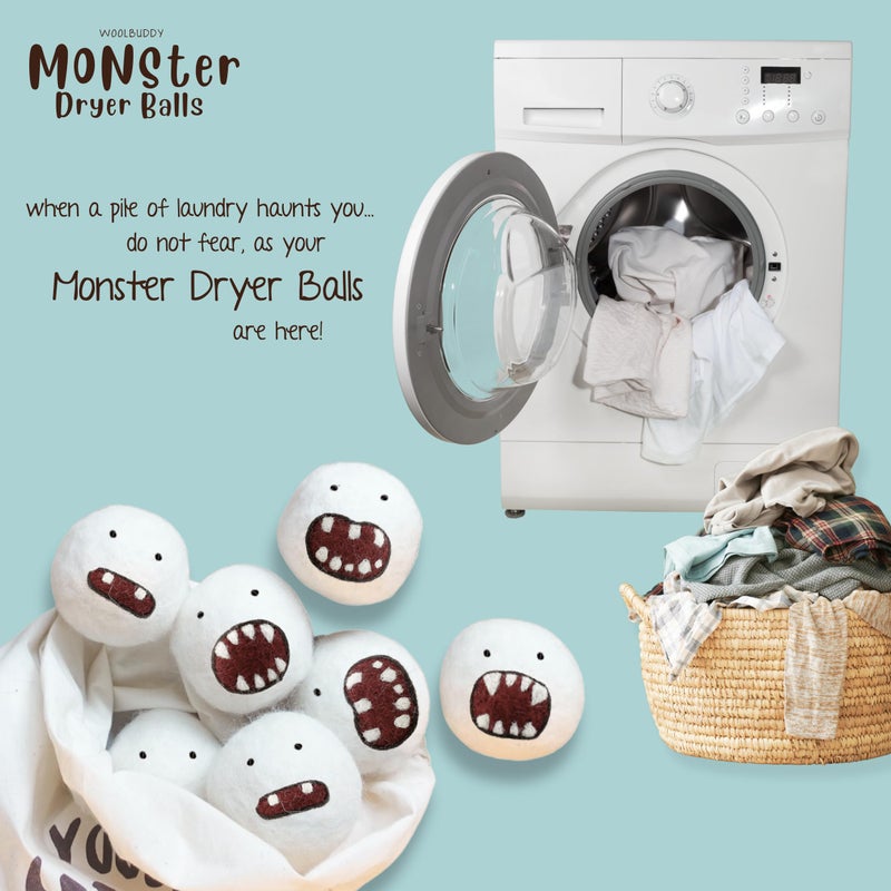 Woolbuddy Monster Dryer Balls (6-Pack) â€” Cute Handmade Wool Characters, Natural Fabric Softener, Eco-Friendly Gift for Families & New Homes - Image 4