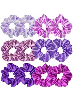 Sufermoe 12 Pcs Satin Silk Scrunchies Soft Hair Ties Fashion Bands Bows Hair Ropes Elastic Bracelet Ponytail Holders Hair Accessories for Women and Girls 45 Inch Assorted Purple 