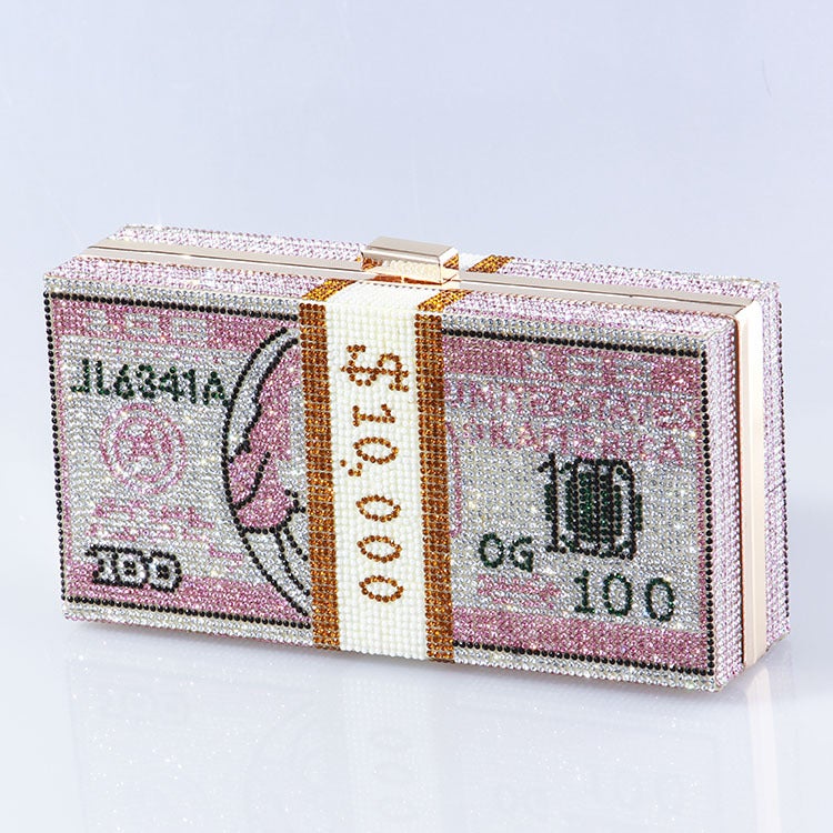 Glittering Dollar Clutch Evening Bag for Women Pink