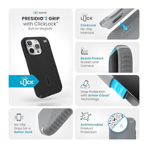 Speck Black iPhone 16 Pro Case MagSafe and ClickLock - Slim Phone Case iPhone 16 Pro - iPhone 16 Pro Phone Case - Presidio 2 Grip - Black/Slate - Image 2