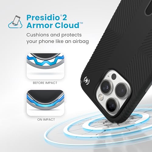 Speck Black iPhone 16 Pro Case MagSafe and ClickLock - Slim Phone Case iPhone 16 Pro - iPhone 16 Pro Phone Case - Presidio 2 Grip - Black/Slate - Image 4