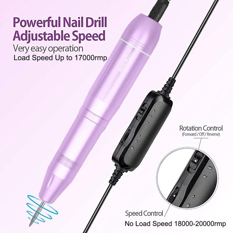 M'AYCREATE MAYCREATE® Nail Drill Machine Professional, 20000rpm Adjustable Electric Nail Filer Machine with 22pcs Accessories, Portable Manicure Pedicure Kit for Women, Nail Salon, Acrylic Gels Callus Removal - Image 2