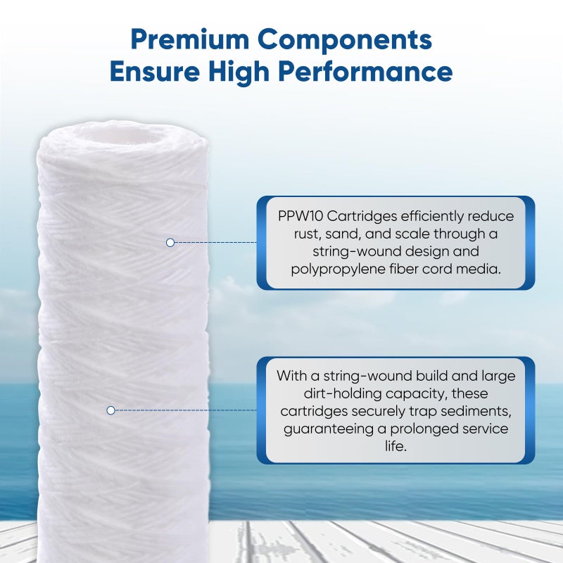 Pure Plus PUREPLUS 5 Micron 10"x2.5" Whole House String Wound Sediment Filter for Well Water, Replacement Cartridge for Universal 10 inch RO System, WP-5, Aqua-Pure AP110, CFS110, Culligan P5, WFPFC4002, 4Pack - Image 4