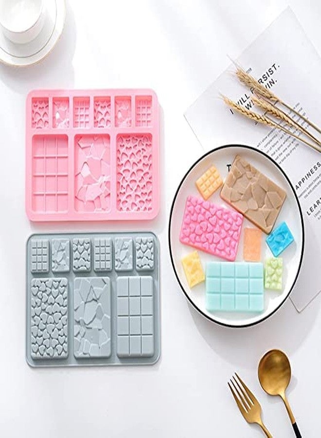 MoldBerry Chocolate Bar Mould Chocolate Mold Silicone Mold 9 Slot Chocolate Bar Mould Multiple Shapes Mini Heart Cracks Small Cadbury Mould for Cake Decorating Pack of 2 (Multi Color) - Image 3