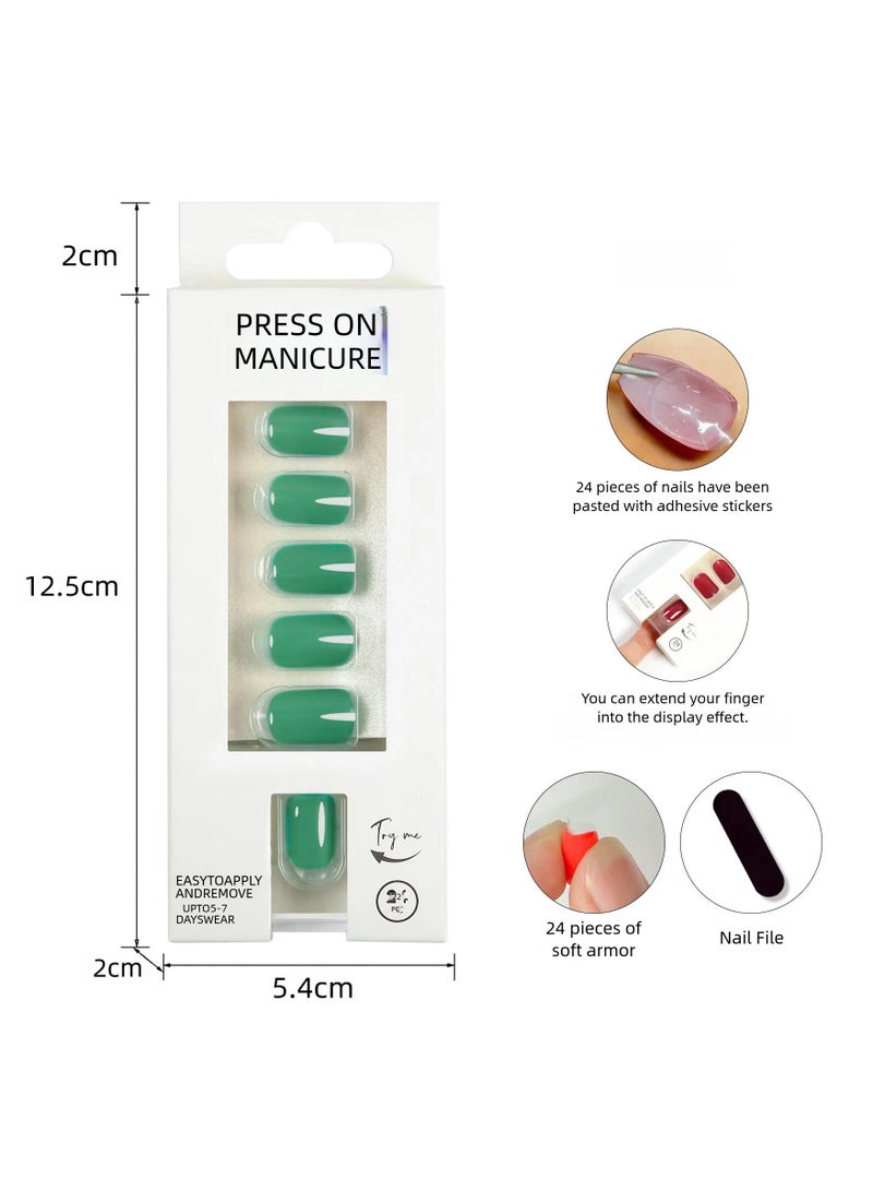 أظافر لصقية، مجموعة 24 ظفر جل، قابلة لإعادة الاستخدام بأحجام متنوعة، بنمط فرنسي، طرف ظفر كامل، تشطيب لامع، قطعة واحدة - Image 1