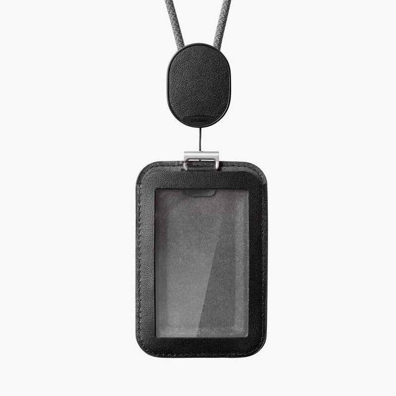 Orbitkey Orbitkey ID Card Holder Pro | Made with LWG-Certified Top Grain Leather and Durable Dyneema Cord | Holds 1 Access Card & 2 RFID Cards | Interchangeable Orientation | (with Lanyard, Black)  - Image 1