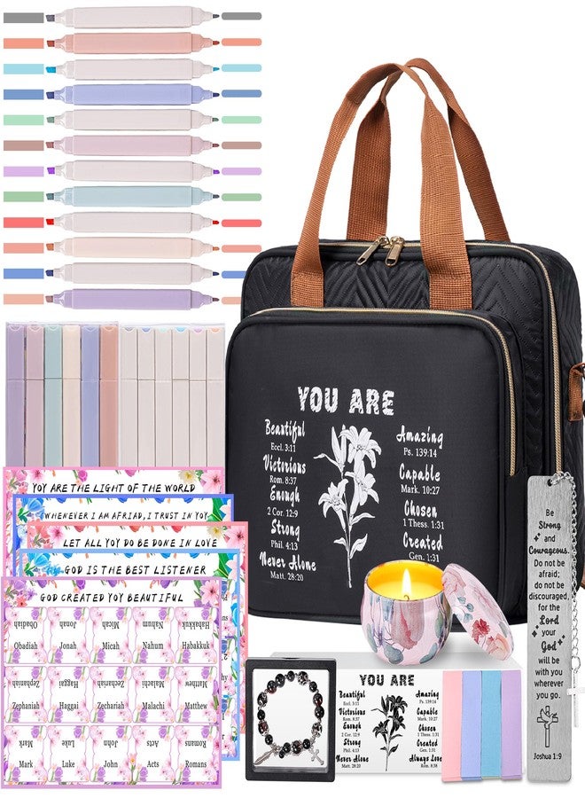 TuErcao Christian Gifts for Women, Bible Bag with Christian Bookmarks, Bible Verse Bracelets, Prayer Scented Candle and Study Supplies Kit with 75 BibleTabs, 12 Highlighters Spiritual Gifts for Mom - Image 1