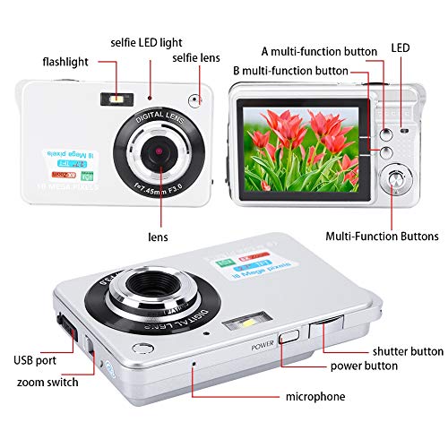 Zopsc CDC3 K09 Digital Camera, 1080P HD 48MP Digital Video Camera, 2.7 Screen Rechargeable Compact Camera, Fixed Focus 8X Digital Zoom Camera for Beginner Teenagers Students (Silver) - Image 5