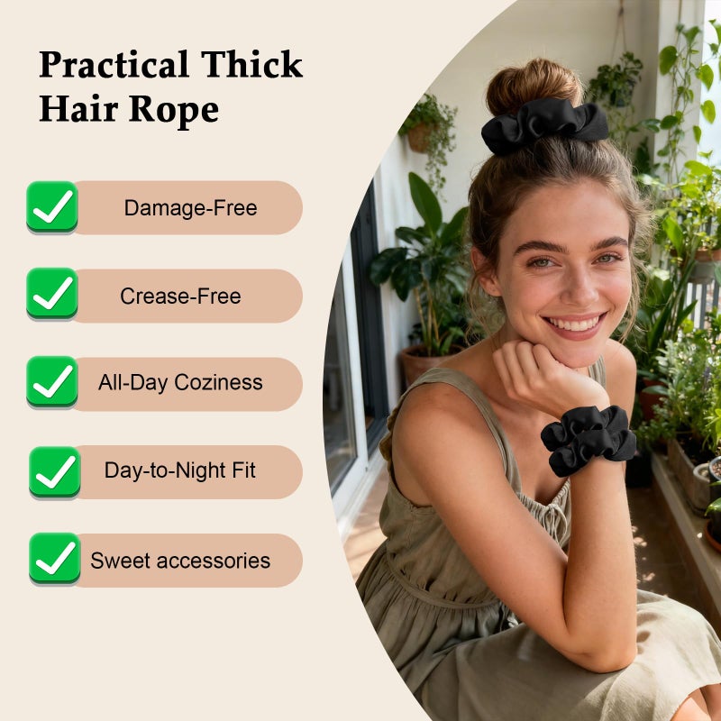 SEVEN STYLE Satin Scrunchies for Women â€“ 8PCS Black Silk Hair Ties â€“ No Crease, Frizz-Free, Gentle Elastic Hair Bands for Thick & Thin Hair, Soft & Stylish Hair Accessories Gifts - Image 3