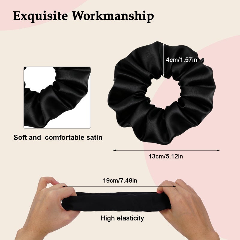 SEVEN STYLE Satin Scrunchies for Women â€“ 8PCS Black Silk Hair Ties â€“ No Crease, Frizz-Free, Gentle Elastic Hair Bands for Thick & Thin Hair, Soft & Stylish Hair Accessories Gifts - Image 2