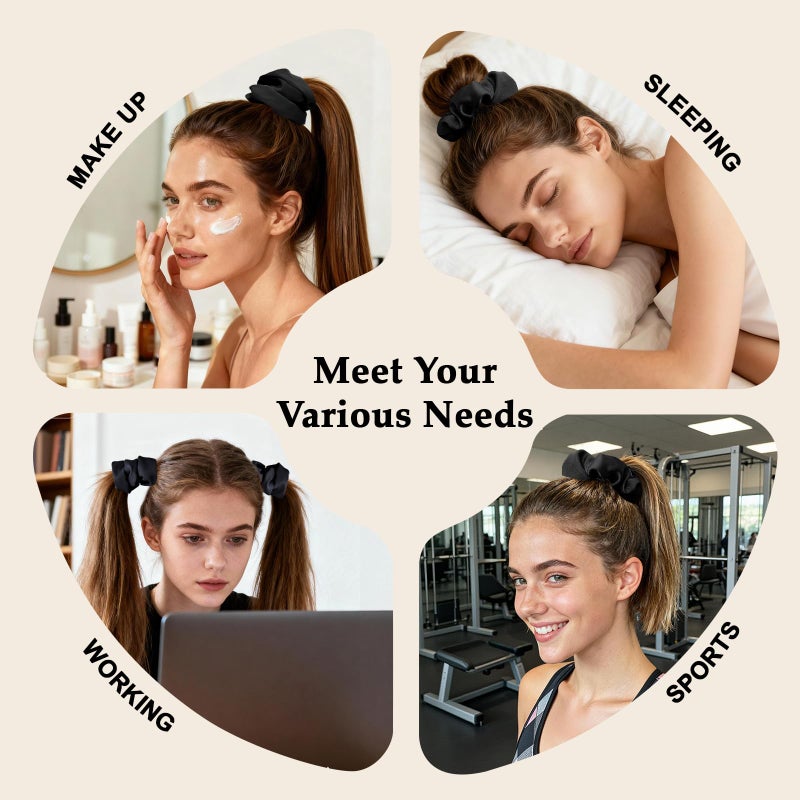 SEVEN STYLE Satin Scrunchies for Women â€“ 8PCS Black Silk Hair Ties â€“ No Crease, Frizz-Free, Gentle Elastic Hair Bands for Thick & Thin Hair, Soft & Stylish Hair Accessories Gifts - Image 4