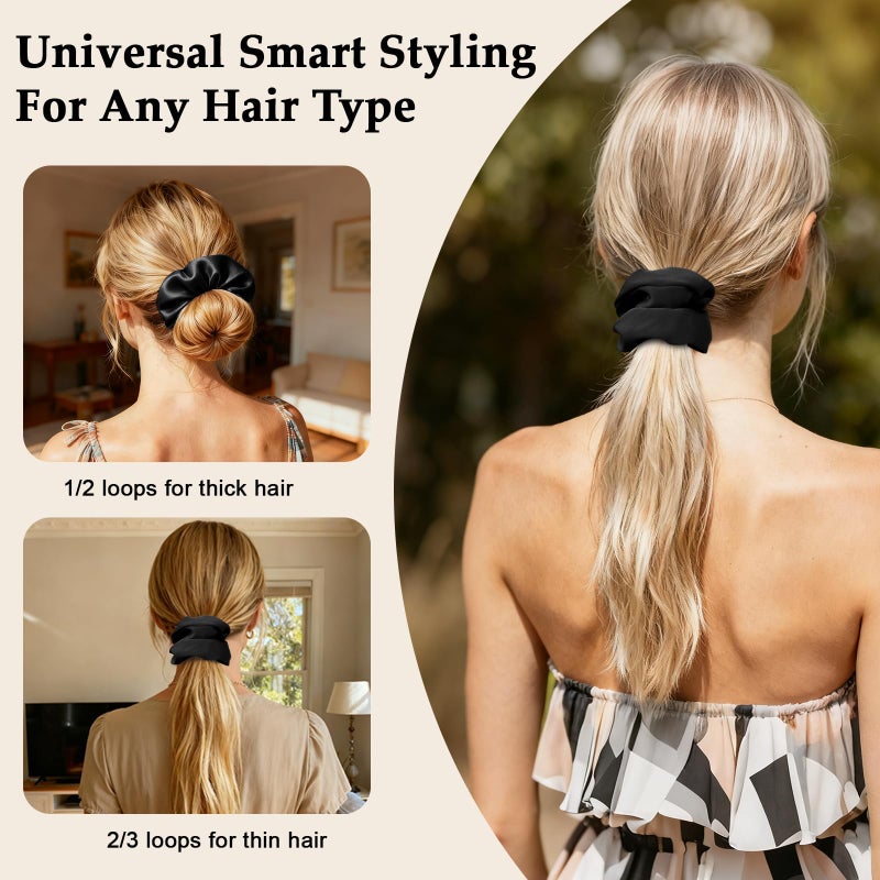 SEVEN STYLE Satin Scrunchies for Women â€“ 8PCS Black Silk Hair Ties â€“ No Crease, Frizz-Free, Gentle Elastic Hair Bands for Thick & Thin Hair, Soft & Stylish Hair Accessories Gifts - Image 5