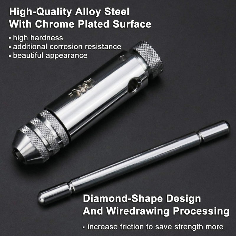 KOOTANS Ratchet T Handle Tap Wrench + 5pcs M3 M4 M5 M6 M8 Machine Screw Metric Thread Milling Plug T-shape Taps Set, Both Way Hand Tap Set Adjustable Manual Tapping Tool Kit for Home Use (Short) - Image 2