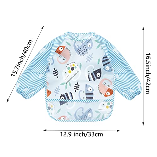 PandaEar 3 Pack Long Sleeve Bibs Waterproof Full Sleeve Bib for Baby Infant Toddler 636 Months Lizard - Image 3