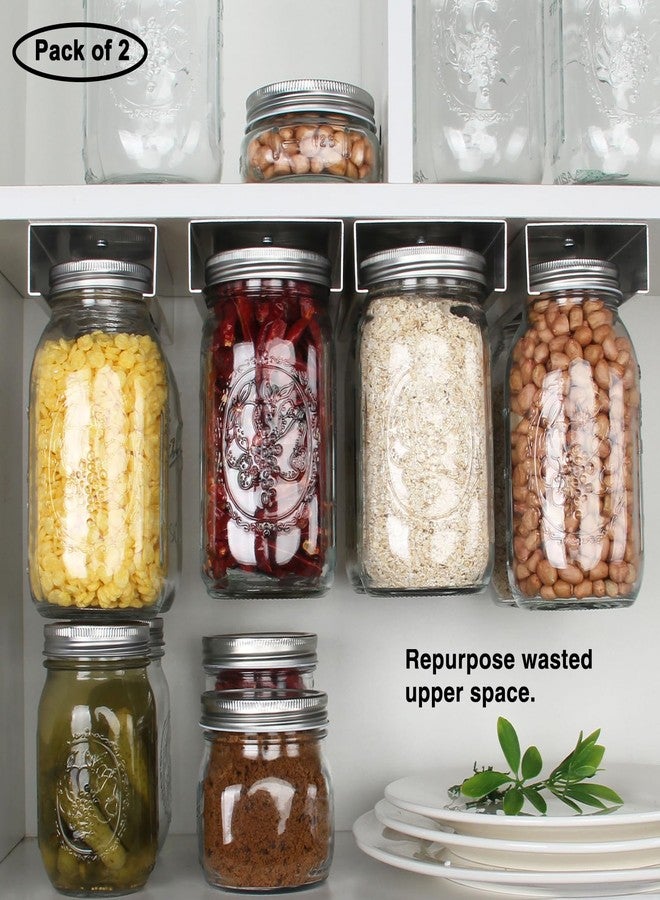 lopeztek Mason Jars Organizer Rack, Canning Storage Under Pantry Hanger for All Oz, Mason Jar Storage Hanging Holder and Organization, Kitchen Cabinet Shelf Mount Accessories(2 Pcs-Regular) - Image 2