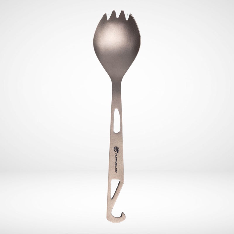FlipFuel Titanium Spork â€“ Ultralight Backpacking & Camping Utensil, Reusable Travel & EDC Spork with Multi-Function Hook - Image 1