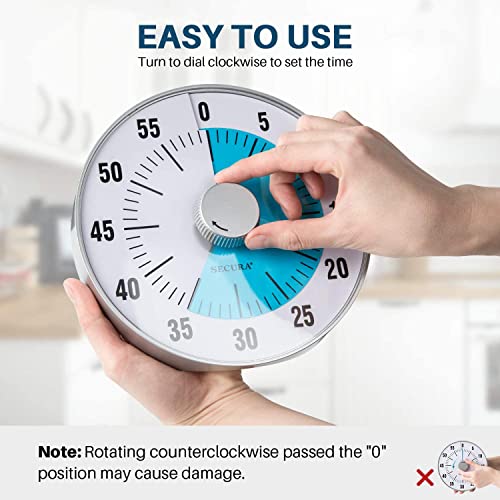 Secura 7.5-Inch Oversize Visual Countdown Timer, 60-Minute Kitchen Timer | Time Management Tool for Kids, Teachers and Adults (Blue) - Image 3