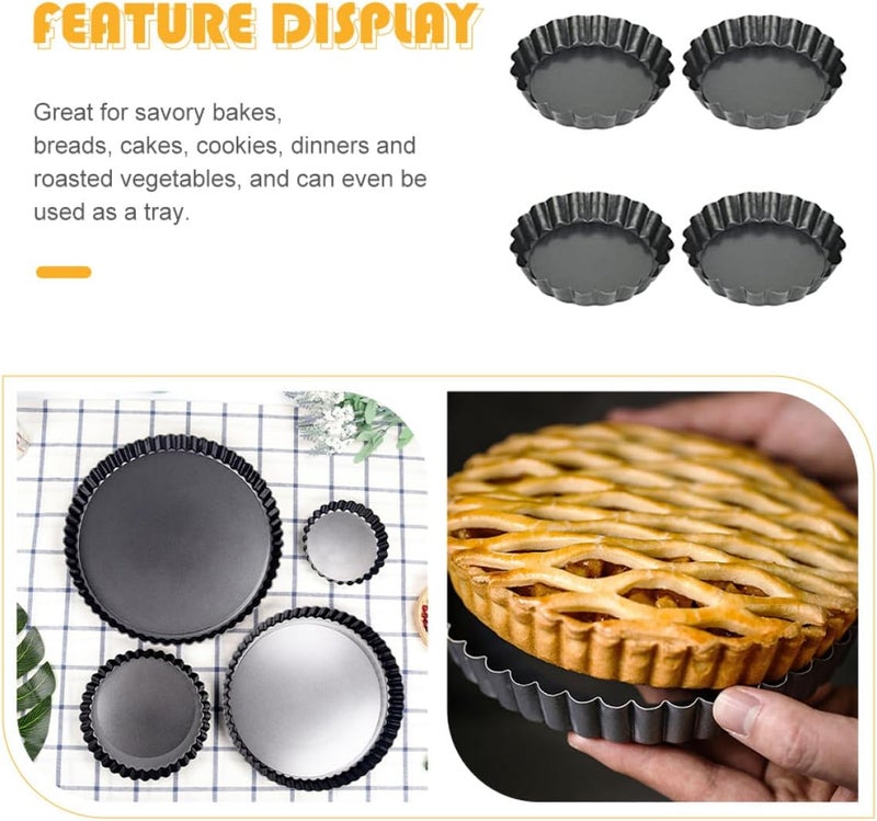 Amosfun 4pcs 4-inch Non-stick Pie Tin and Quiche Pans with Loose Bottom, round Fluted Tart Baking Plates for Oven Use, Thickened Mini Tart Pans Set - Image 5