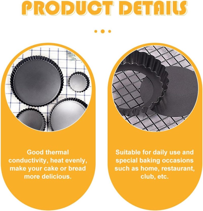Amosfun 4pcs 4-inch Non-stick Pie Tin and Quiche Pans with Loose Bottom, round Fluted Tart Baking Plates for Oven Use, Thickened Mini Tart Pans Set - Image 3