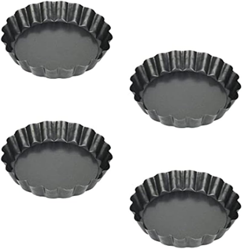 Amosfun 4pcs 4-inch Non-stick Pie Tin and Quiche Pans with Loose Bottom, round Fluted Tart Baking Plates for Oven Use, Thickened Mini Tart Pans Set - Image 1