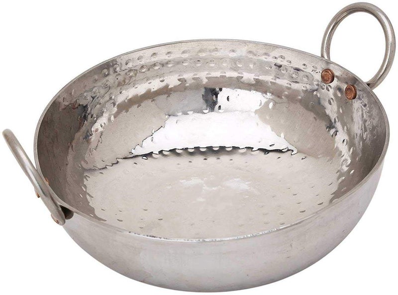 JGS Heavy Guage Multipurpose Stainless Steel Hammered Cooking Kadhai Cookware Kadai Frying Pan for Kitchen Home 1 Liter