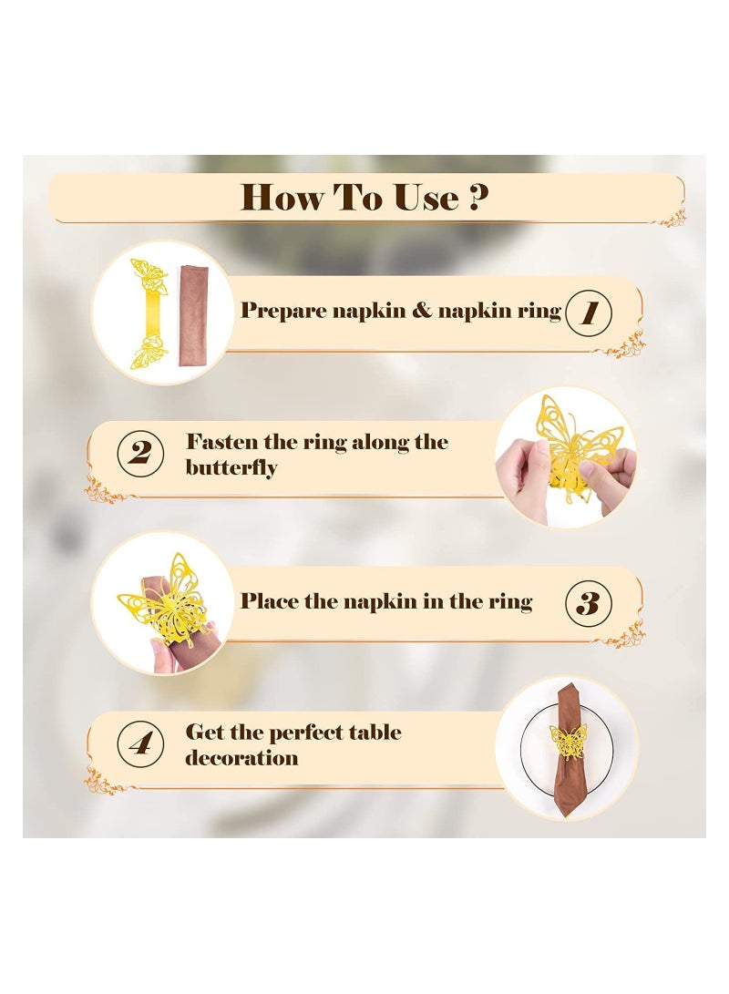 Zikra Butterfly Napkin Rings, 100Pcs Gold Paper Napkin Rings for Table Decor, Reflective Gold Creative Napkin Rings for Luxury Banquet Style, Reusable Paper Napkin Rings for Wedding, Birthday, Anniversary - Image 5