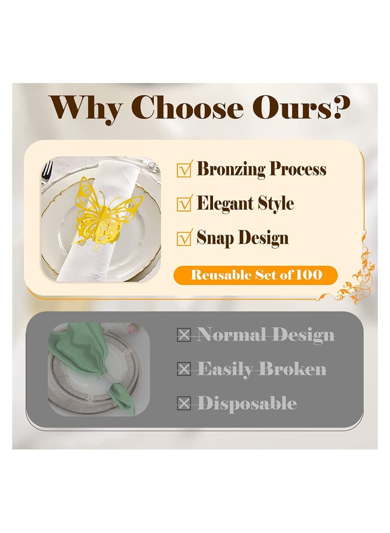 Zikra Butterfly Napkin Rings, 100Pcs Gold Paper Napkin Rings for Table Decor, Reflective Gold Creative Napkin Rings for Luxury Banquet Style, Reusable Paper Napkin Rings for Wedding, Birthday, Anniversary - Image 4