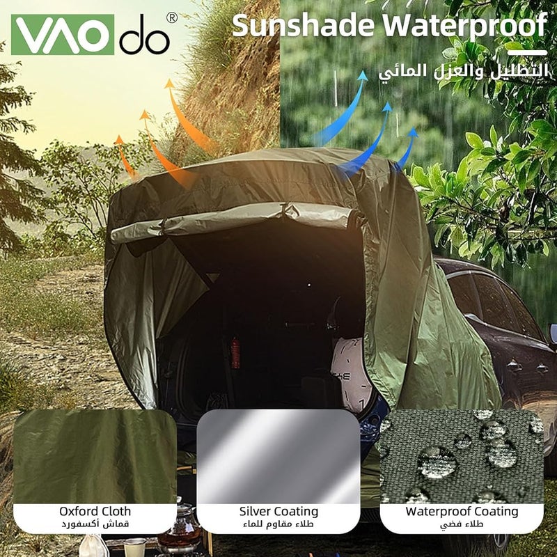 VAODO SUV Tailgate Tent, Camping Tent with Awning Shade, Car Roof Canopy and Poles, Hatchback Rear Shelter, Outdoor Travel Preferred, Universal Fit Most SUV, Green - Image 2