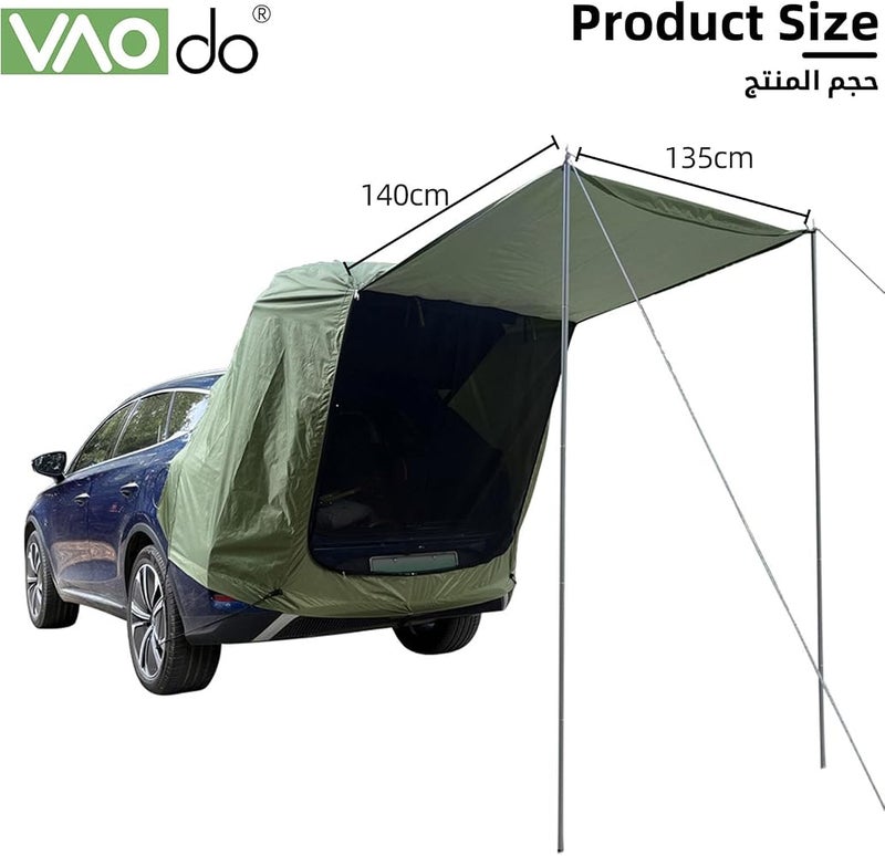 VAODO SUV Tailgate Tent, Camping Tent with Awning Shade, Car Roof Canopy and Poles, Hatchback Rear Shelter, Outdoor Travel Preferred, Universal Fit Most SUV, Green - Image 5