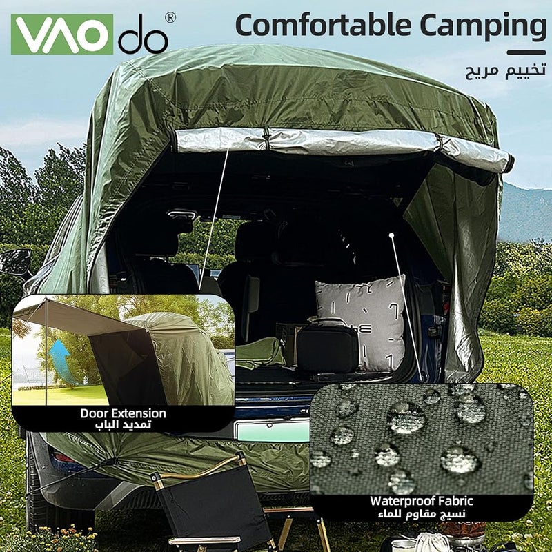VAODO SUV Tailgate Tent, Camping Tent with Awning Shade, Car Roof Canopy and Poles, Hatchback Rear Shelter, Outdoor Travel Preferred, Universal Fit Most SUV, Green - Image 3