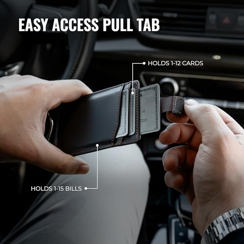Kingly Cash Clip Slim Leather Wallet for Men with RFID Blocking & Money Clip - Minimalist Front Pocket Bifold Wallet Holds 12 Cards - Secure Card Holder with Easy Access Pull Tab - Image 4