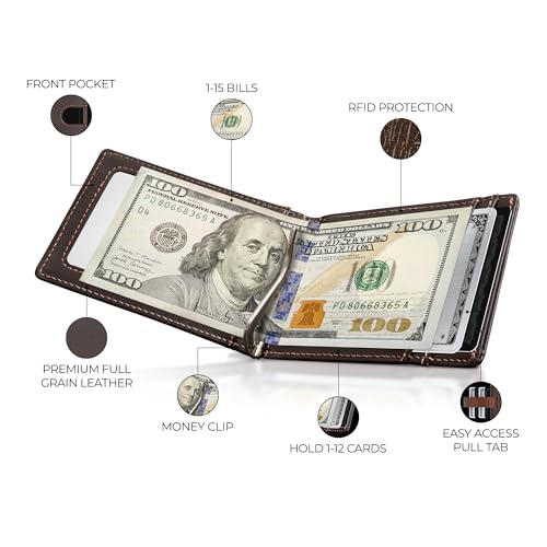Kingly Cash Clip Slim Leather Wallet for Men with RFID Blocking & Money Clip - Minimalist Front Pocket Bifold Wallet Holds 12 Cards - Secure Card Holder with Easy Access Pull Tab - Image 2