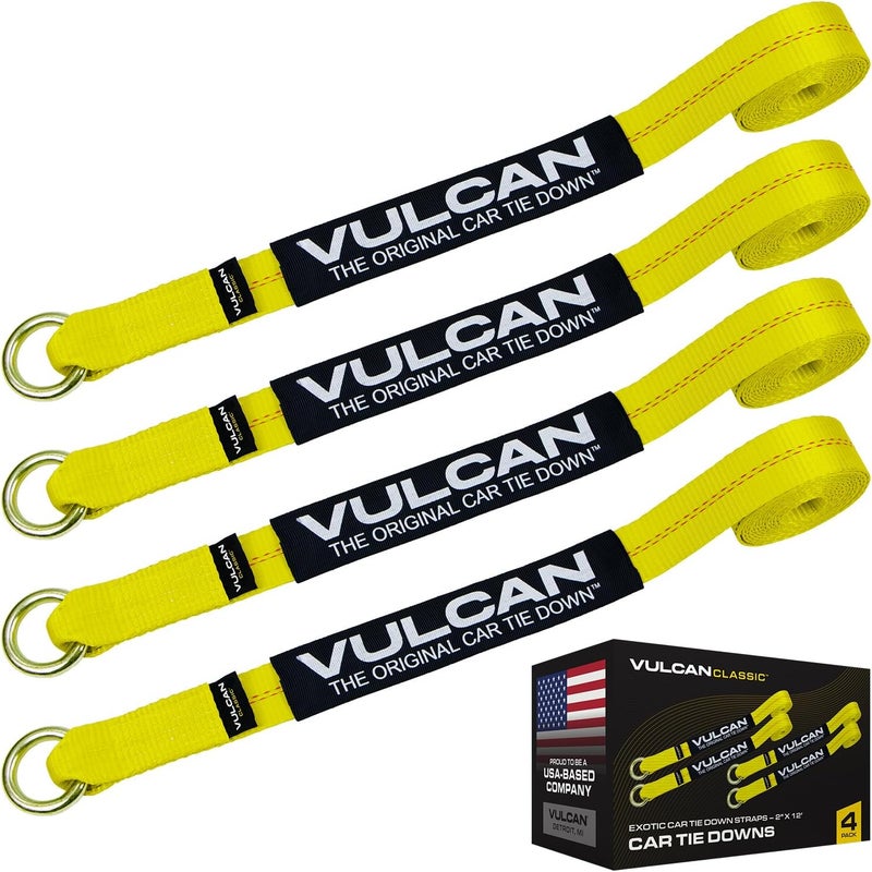 VULCAN Loop Exotic Car Tie Down Straps - 2 Inch x 12 Foot - Classic Yellow - Set of Four - Image 1